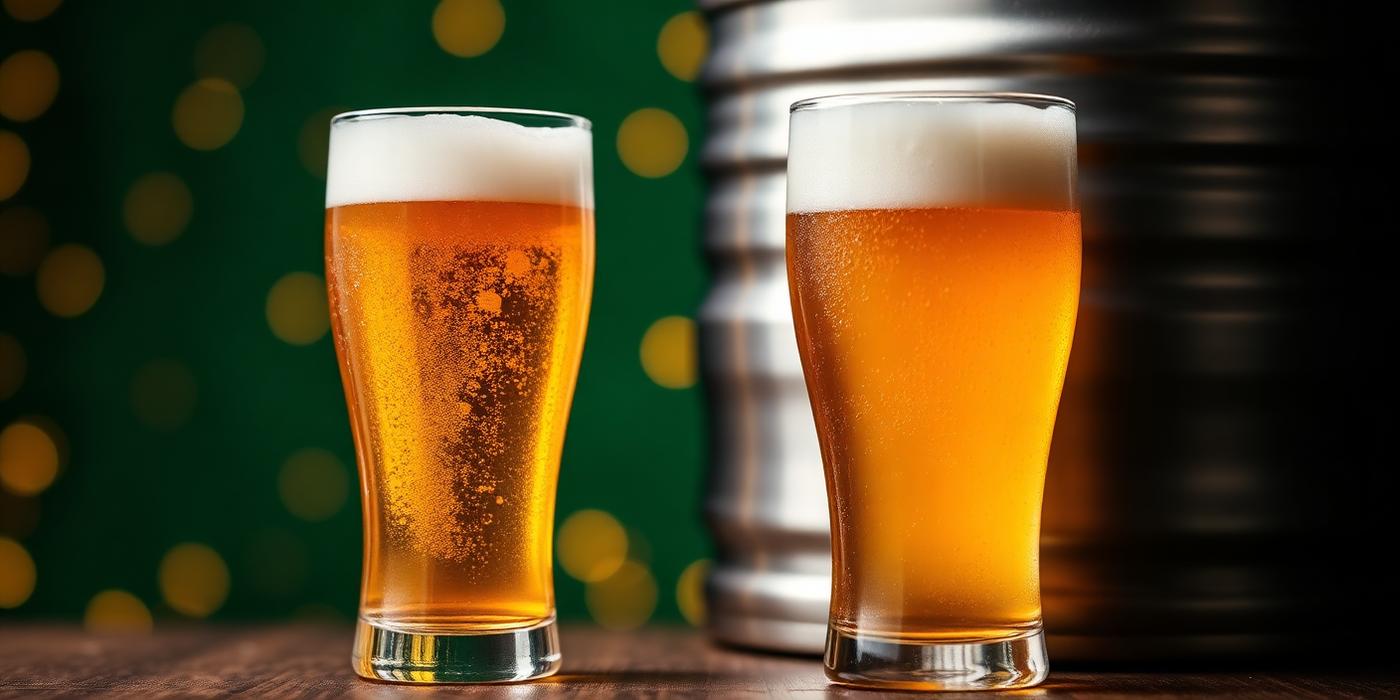 Copos de chopp gelado ao lado de um barril